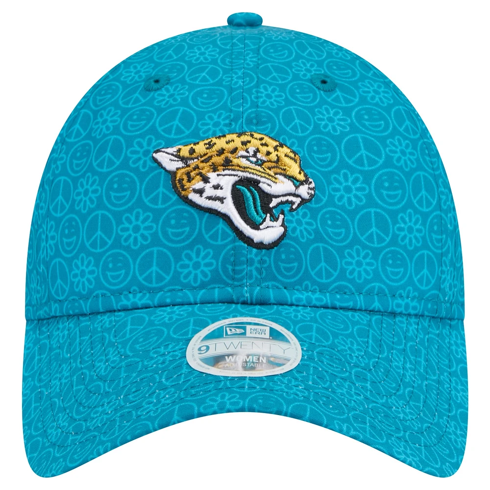 Casquette ajustable Smiley 9TWENTY des Jacksonville Jaguars New Era pour femme, bleu sarcelle