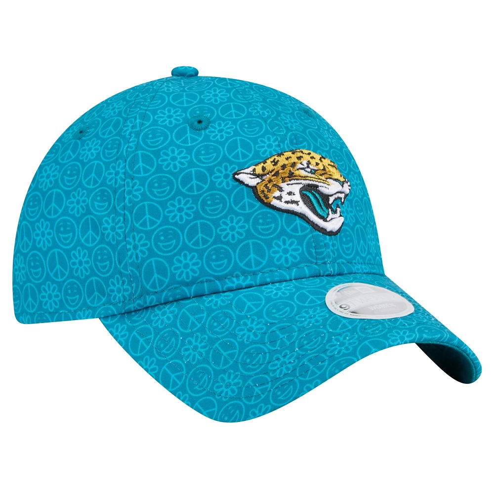 Casquette ajustable Smiley 9TWENTY des Jacksonville Jaguars New Era pour femme, bleu sarcelle