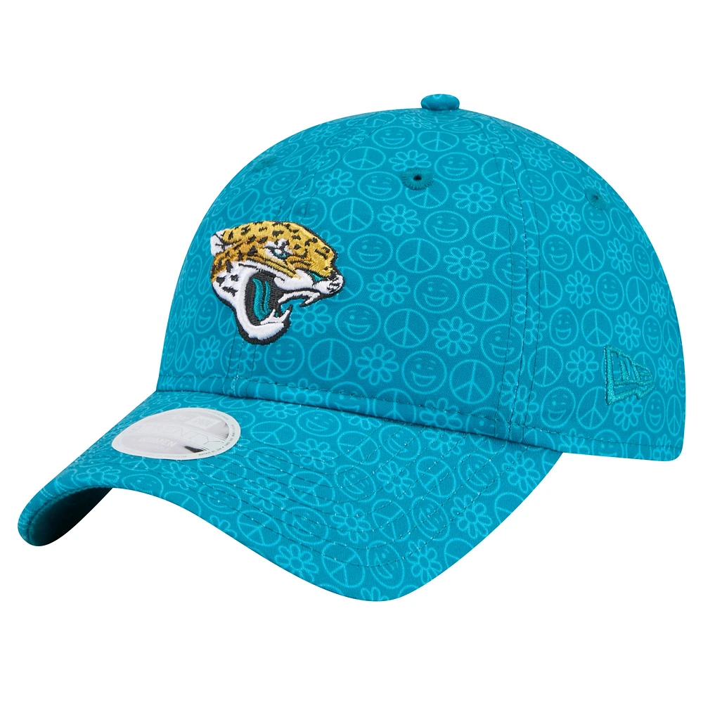 Casquette ajustable Smiley 9TWENTY des Jacksonville Jaguars New Era pour femme, bleu sarcelle