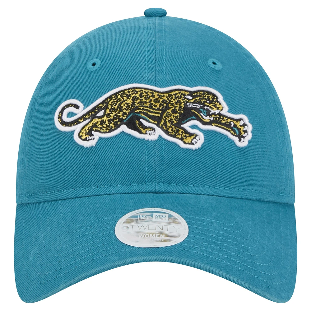 Casquette réglable New Era Jacksonville Jaguars Throwback Crawl Standard 9TWENTY bleu sarcelle pour femme