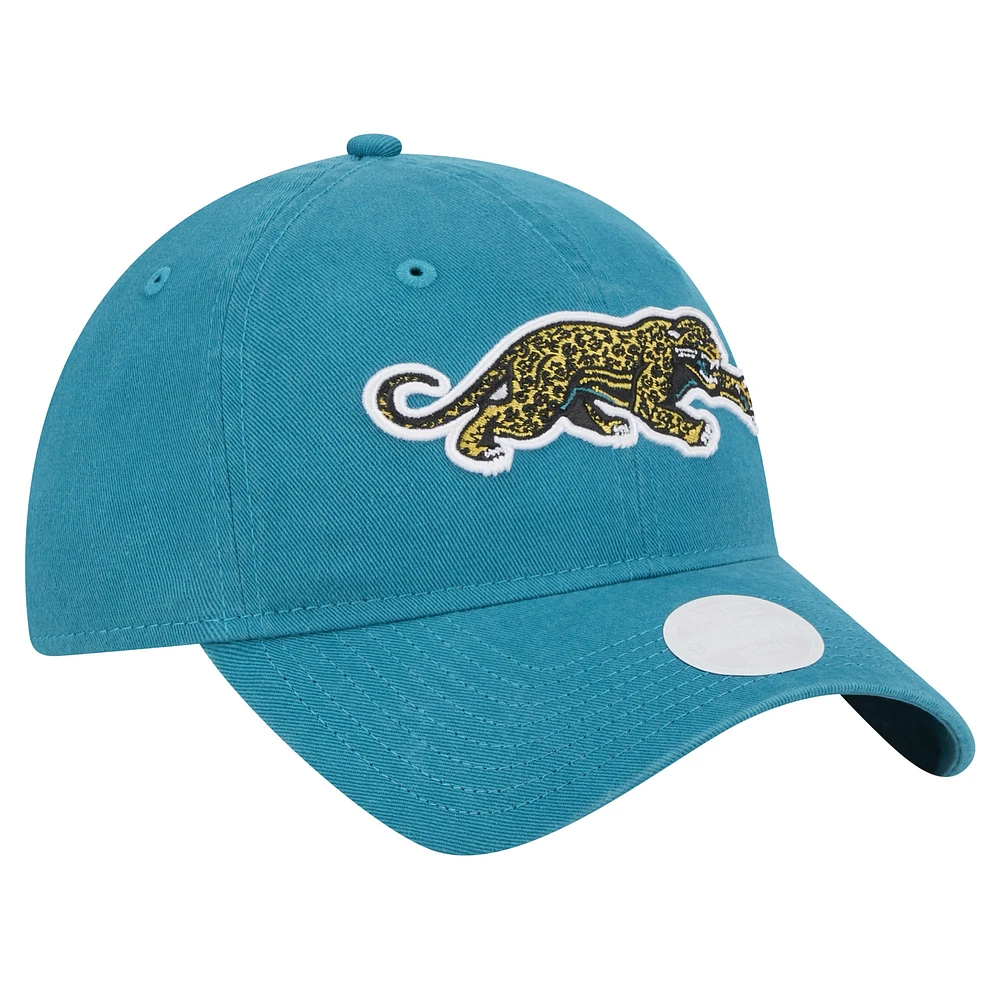 Casquette réglable New Era Jacksonville Jaguars Throwback Crawl Standard 9TWENTY bleu sarcelle pour femme