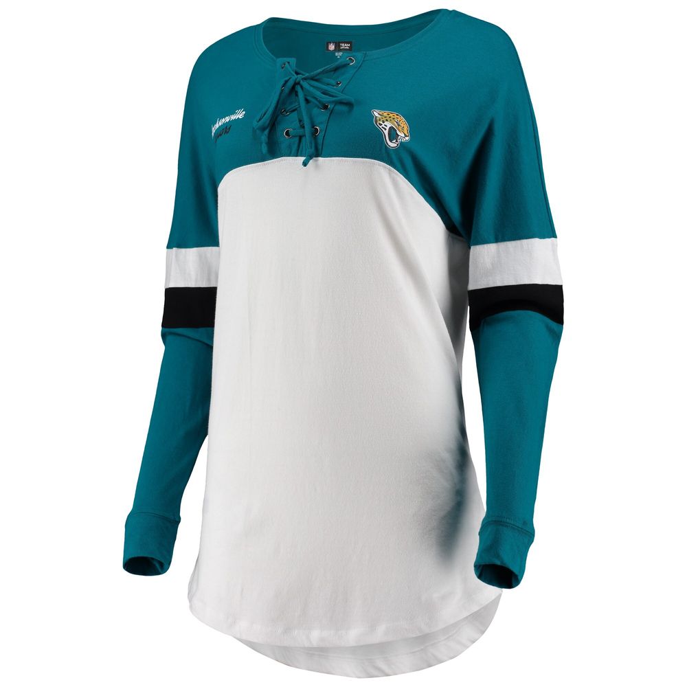 Jacksonville Jaguars New Era Women's Athletic Varsity Lace-Up V-Neck Long  Sleeve T-Shirt - White/