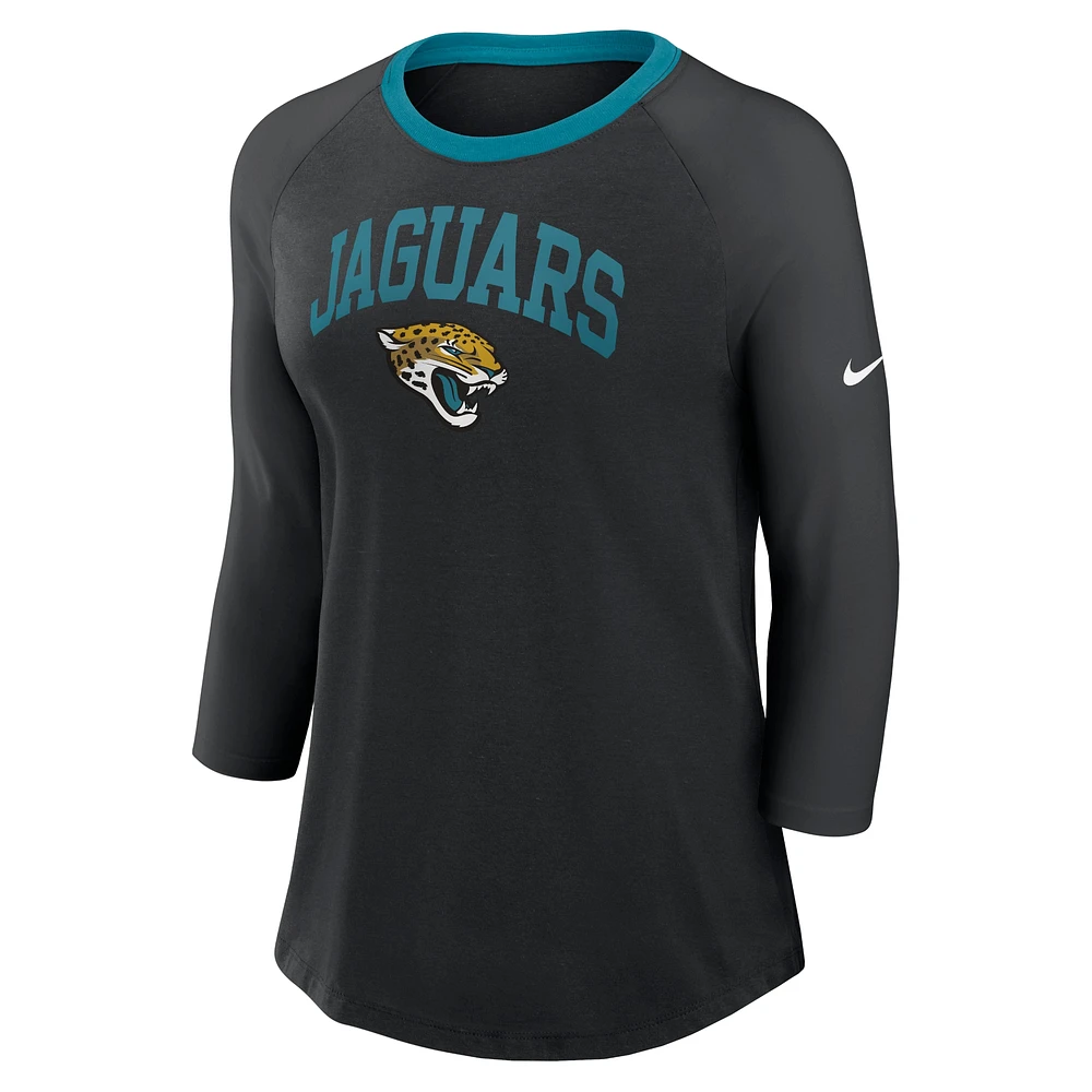 Women's Nike Black Jacksonville Jaguars Raglan 3/4 Sleeve T-Shirt