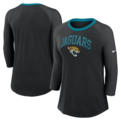 T-shirt Nike noir à manches 3/4 des Jacksonville Jaguars Raglan pour femme