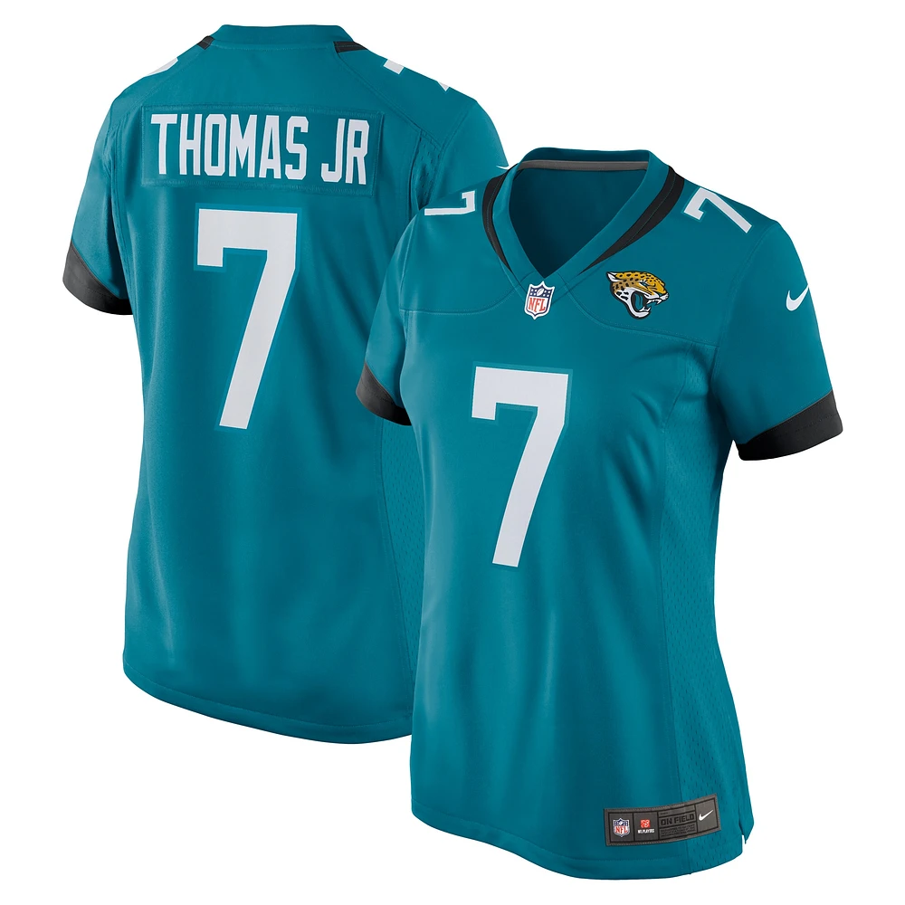 Maillot de match Nike Brian Thomas Jr. pour femme, bleu sarcelle, Jacksonville Jaguars