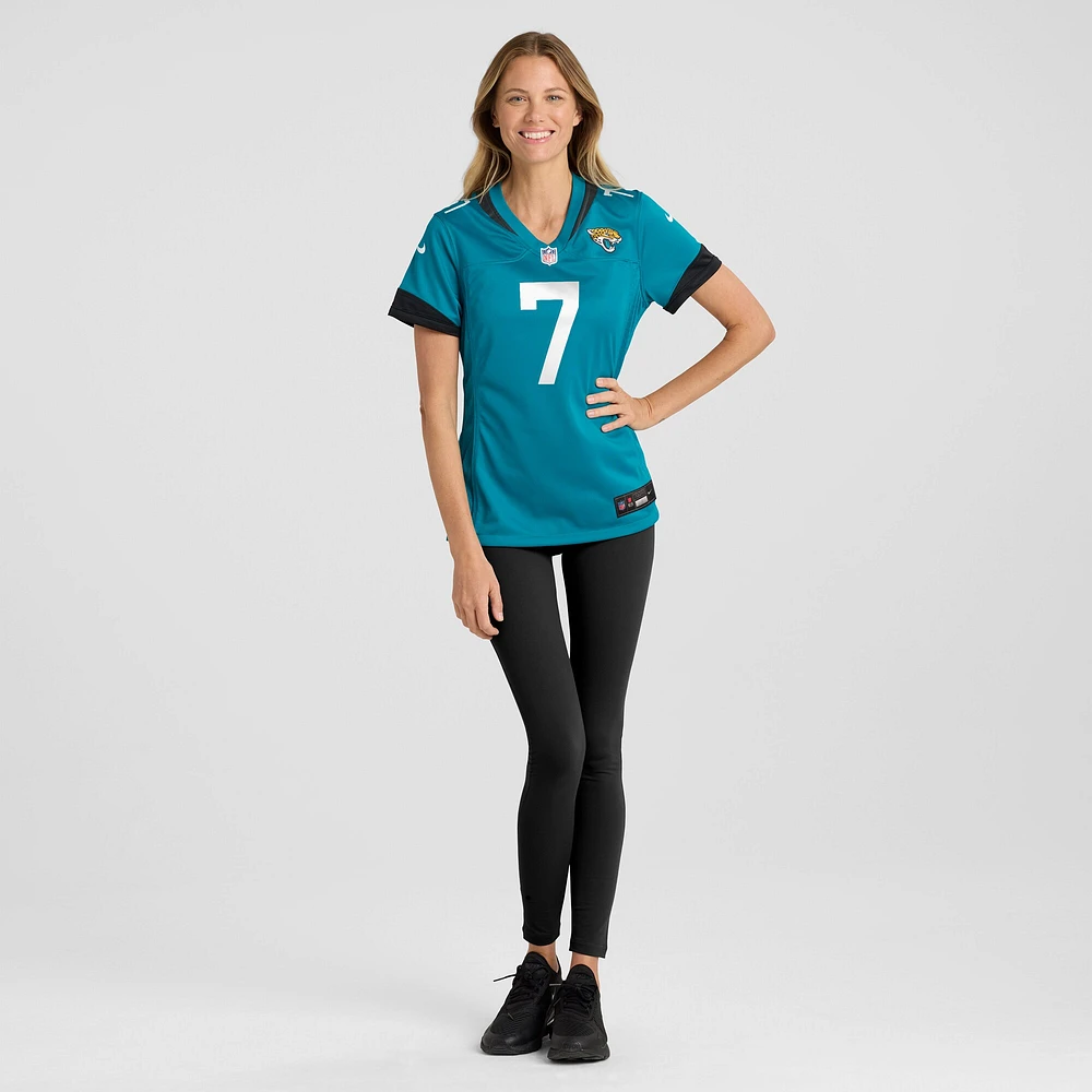 Maillot de match joueur retraité Nike Byron Leftwich Teal Jacksonville Jaguars pour femme