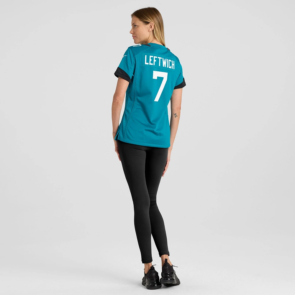 Maillot de match joueur retraité Nike Byron Leftwich Teal Jacksonville Jaguars pour femme