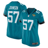 Maillot de joueur jeu Nike Caleb Johnson des Jacksonville Jaguars pour femme, bleu sarcelle