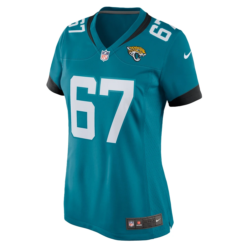 Maillot de match Nike Chandler Brewer des Jacksonville Jaguars pour femme, bleu sarcelle