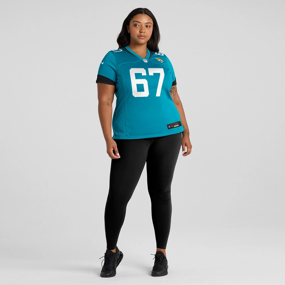 Maillot de match Nike Chandler Brewer des Jacksonville Jaguars pour femme, bleu sarcelle