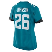 Maillot de match Nike D'Ernest Johnson des Jacksonville Jaguars pour femme, bleu sarcelle