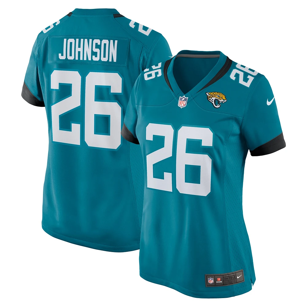 Maillot de match Nike D'Ernest Johnson des Jacksonville Jaguars pour femme, bleu sarcelle