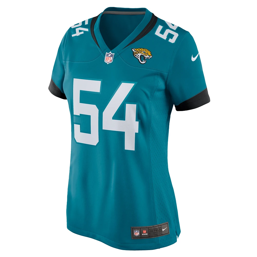 Maillot de match Nike DJ Coleman pour femme, bleu sarcelle, Jacksonville Jaguars