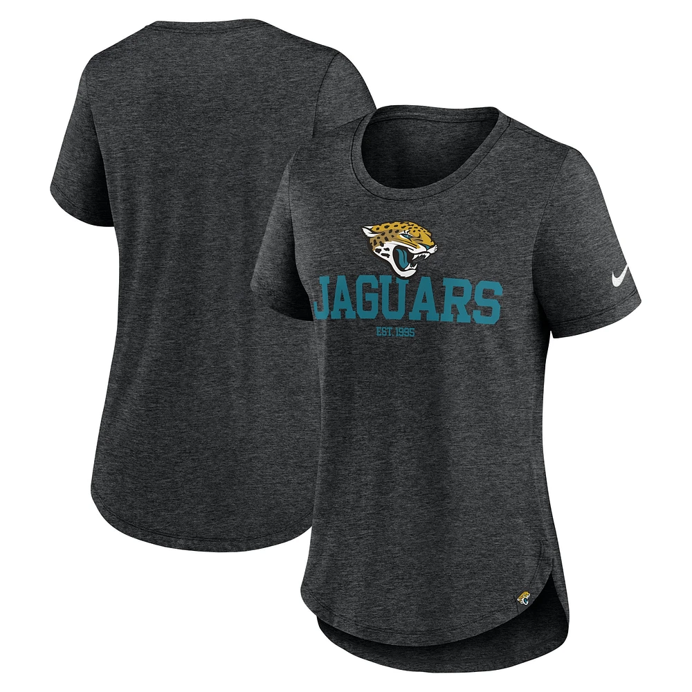 T-shirt à trois mélanges mode Nike Heather Black Jacksonville Jaguars pour femme