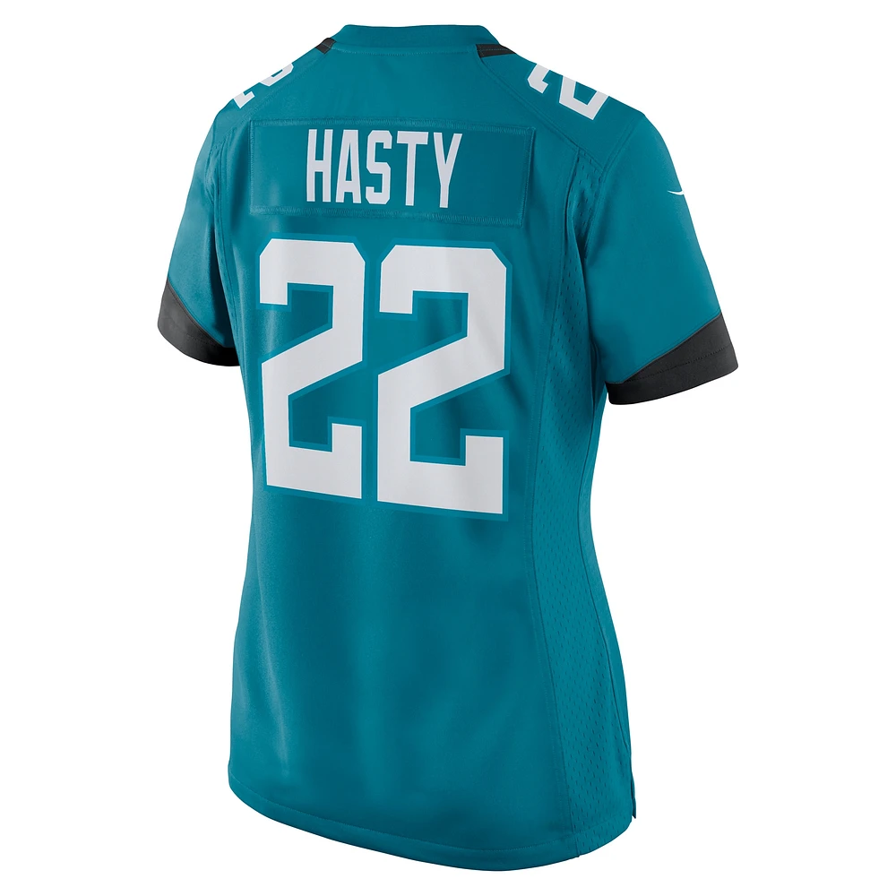 Maillot de joueur jeu Nike Jamycal Hasty Teal des Jacksonville Jaguars pour femme