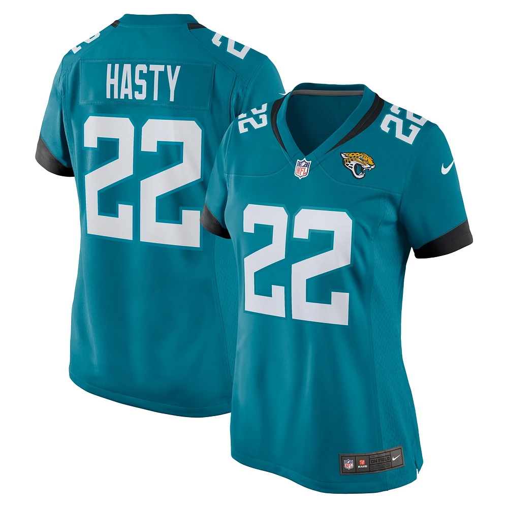 Maillot de joueur jeu Nike Jamycal Hasty Teal des Jacksonville Jaguars pour femme