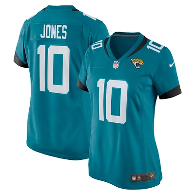 Maillot de match l'équipe Nike Mac Jones des Jacksonville Jaguars pour femme, bleu sarcelle