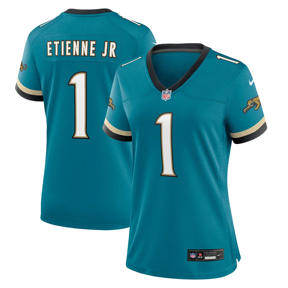 Maillot Nike Travis Etienne Jr pour femme, bleu sarcelle, Jacksonville Jaguars Prowler Throwback Game