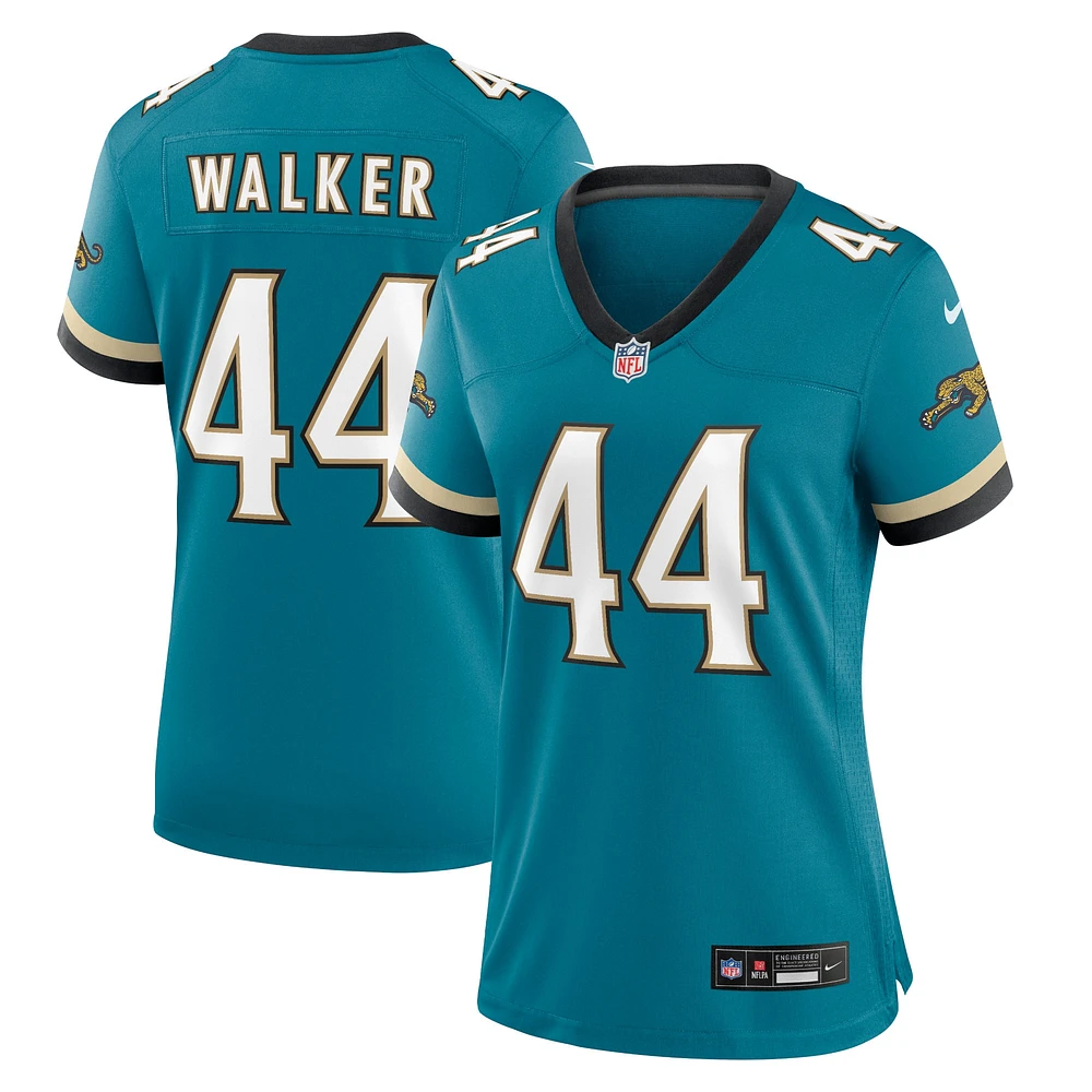 Maillot Nike Travon Walker pour femme, bleu sarcelle, Jacksonville Jaguars Prowler Throwback Game