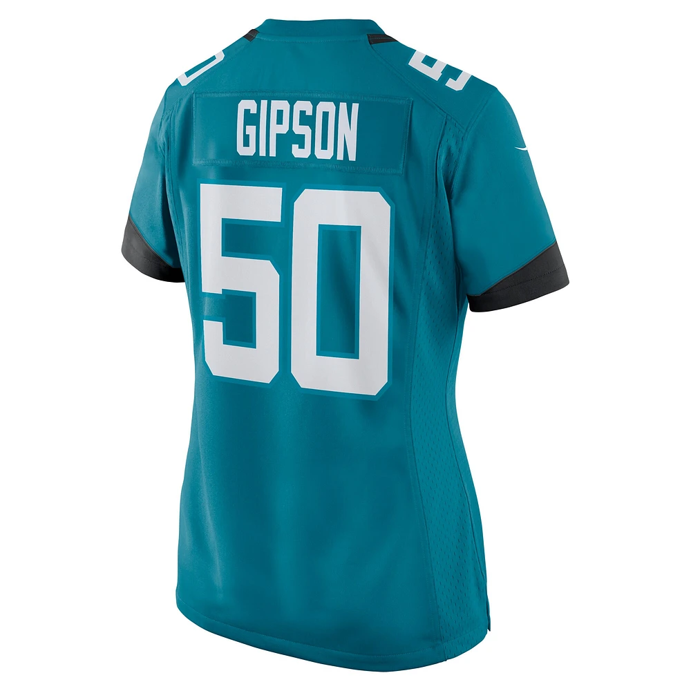 Maillot Nike Trevis Gipson pour femme, bleu sarcelle, Jacksonville Jaguars Team Game