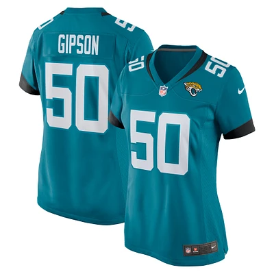 Maillot Nike Trevis Gipson pour femme, bleu sarcelle, Jacksonville Jaguars Team Game