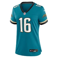 Maillot Nike Trevor Lawrence pour femme, bleu sarcelle, Jacksonville Jaguars Prowler Throwback Game