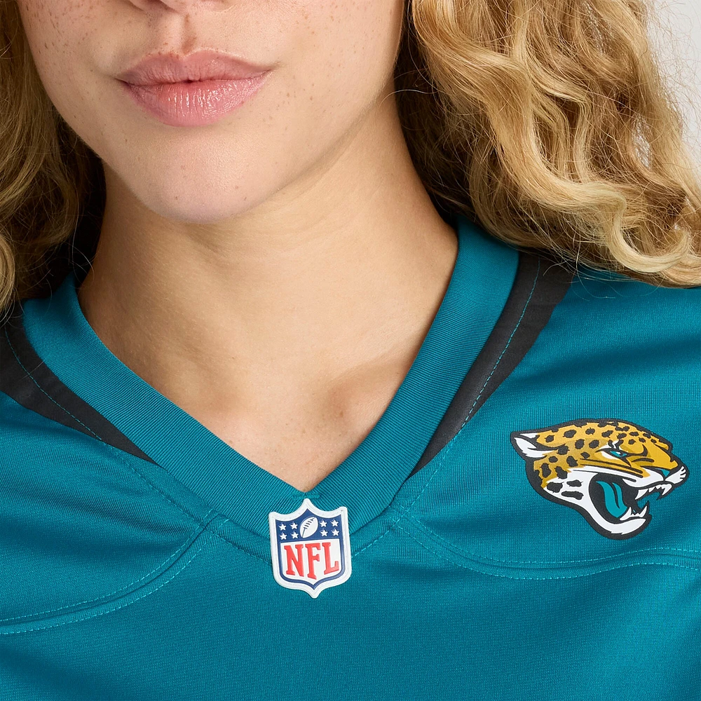 Maillot de match Nike Tucker Addington Teal Jacksonville Jaguars pour femme