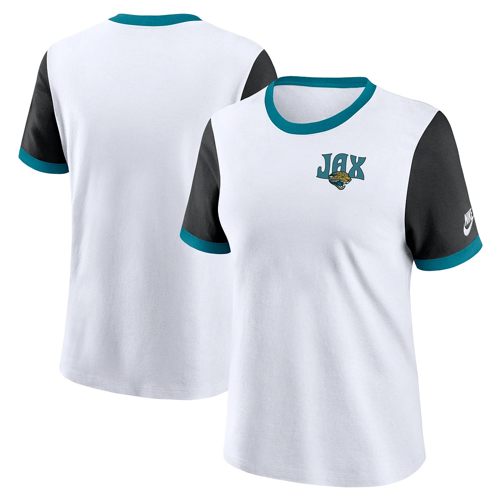 Women's Nike White/Black Jacksonville Jaguars Rewind Ringer T-Shirt