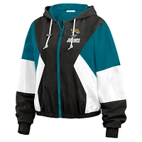 Women's WEAR by Erin Andrews Black/Teal Jacksonville Jaguars Color Block Full-Zip Windbreaker Jacket