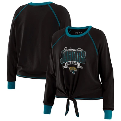 Haut à manches longues noué sur le devant noir/bleu sarcelle pour femme WEAR by Erin Andrews, grande taille, des Jaguars de Jacksonville