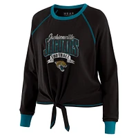 Haut à manches longues noué sur le devant noir/bleu sarcelle pour femme WEAR by Erin Andrews des Jaguars de Jacksonville