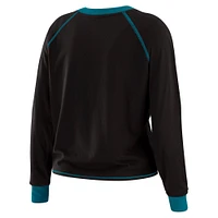 Women's WEAR by Erin Andrews Black/Teal Jacksonville Jaguars Tie-Front Long Sleeve Top