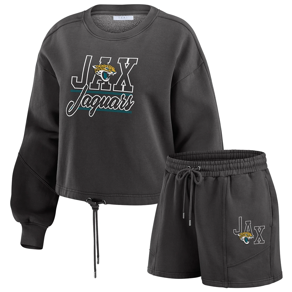 Ensemble de détente pour femme WEAR by Erin Andrews composé d'un t-shirt à manches longues et short en molleton délavé noir Jacksonville Jaguars