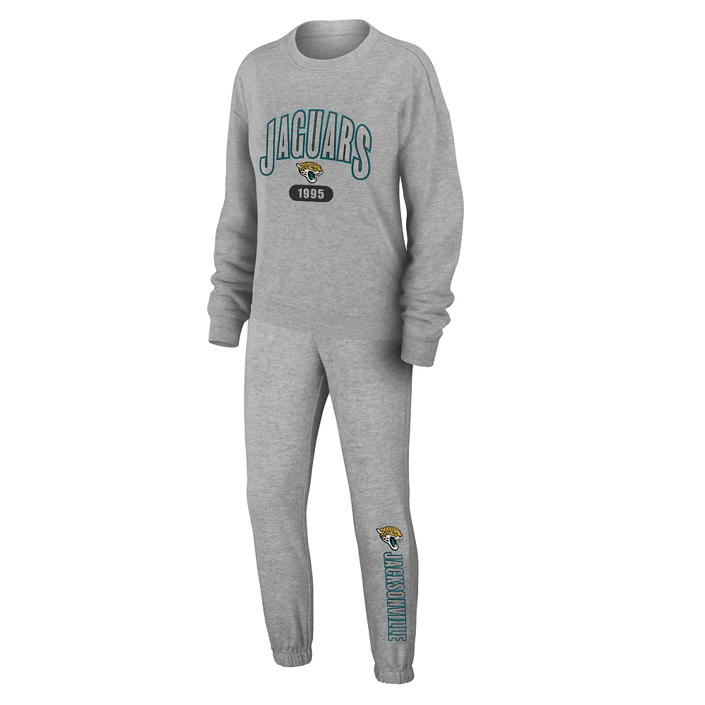 Women's WEAR by Erin Andrews Heather Gray Jacksonville Jaguars Knit Long Sleeve Tri-Blend T-Shirt & Pants Sleep Set