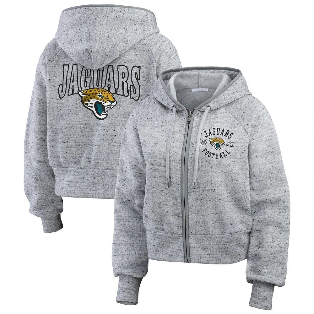 Sweat à capuche court zippé en polaire mouchetée gris chiné Jacksonville Jaguars pour femme par Erin Andrews