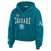 Women's WEAR by Erin Andrews Teal Jacksonville Jaguars Patch Quarter-Zip Pullover Hoodie