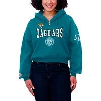 Women's WEAR by Erin Andrews Teal Jacksonville Jaguars Patch Quarter-Zip Pullover Hoodie