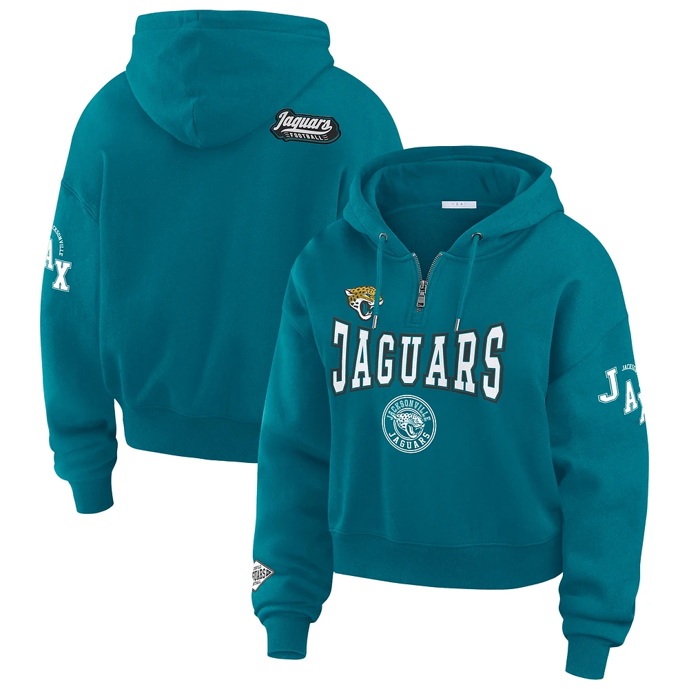 Women's WEAR by Erin Andrews Teal Jacksonville Jaguars Patch Quarter-Zip Pullover Hoodie