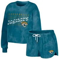 Wear by Erin Andrews Blue Carolina Panthers Tie-Dye Cropped Pullover Sweatshirt & Shorts Lounge Set