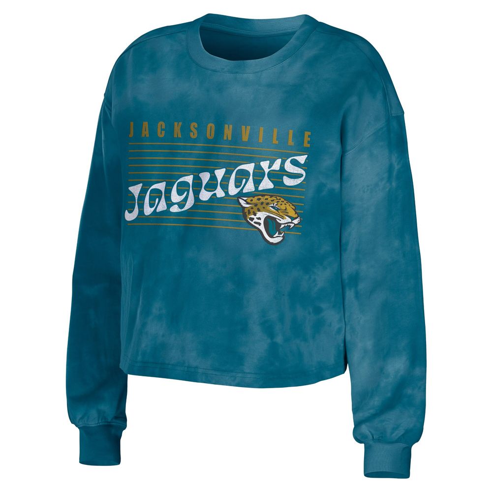 WEAR by Erin Andrews Women's WEAR by Erin Andrews Teal Jacksonville Jaguars  Tie-Dye Cropped Pullover Sweatshirt & Shorts Lounge Set