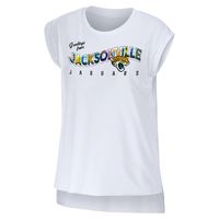 Women's WEAR by Erin Andrews White Jacksonville Jaguars Greetings From Muscle T-Shirt