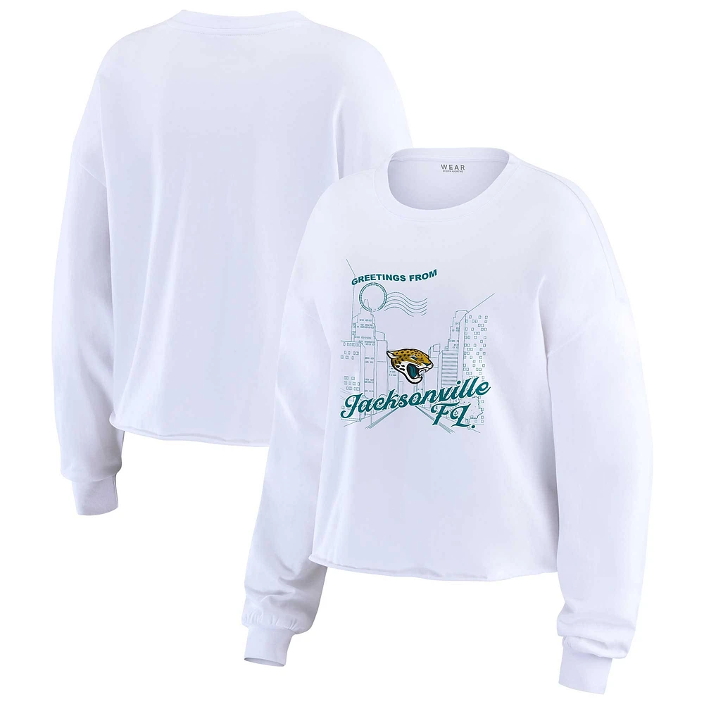 Women's WEAR by Erin Andrews White Jacksonville Jaguars Postcard Cropped Long Sleeve Top