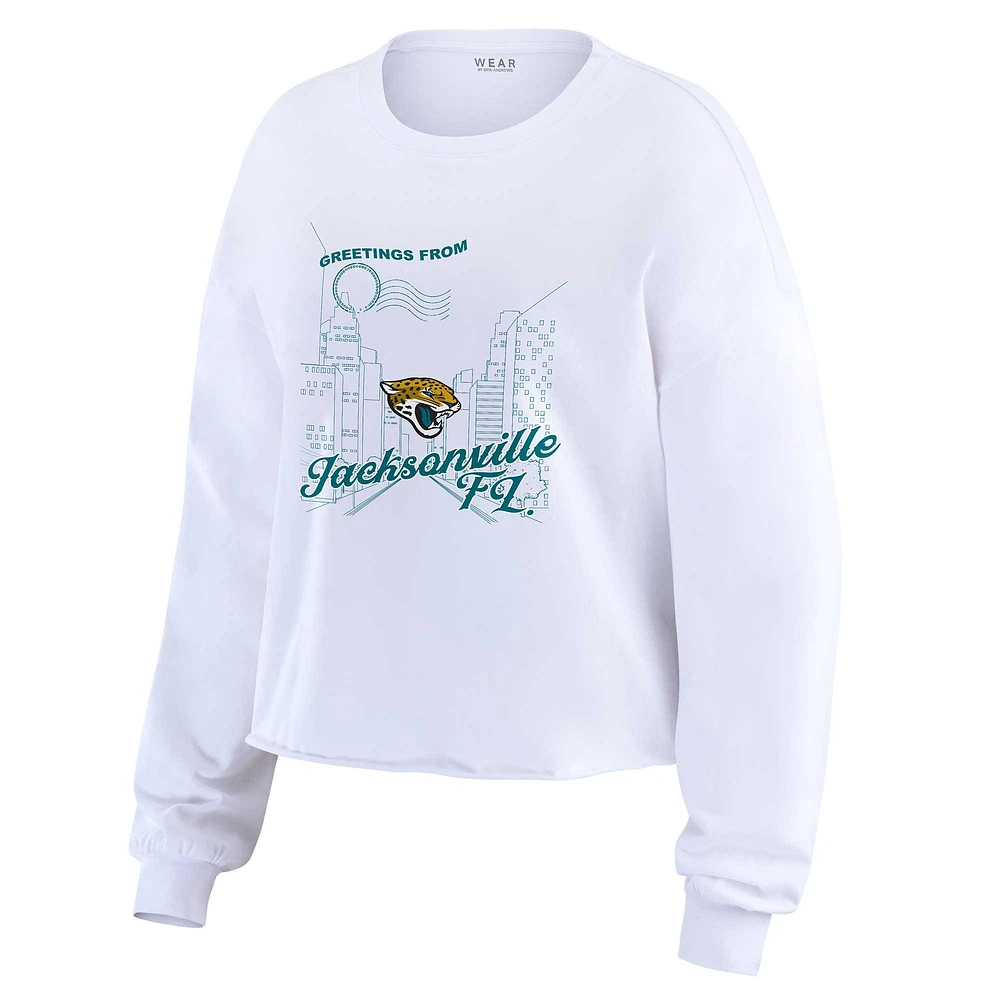 Women's WEAR by Erin Andrews White Jacksonville Jaguars Postcard Cropped Long Sleeve Top