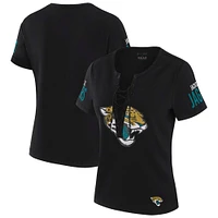 Women's WEAR by Erin Andrews x Gracie Hunt Black Jacksonville Jaguars Draft Me Lace-Up T-Shirt