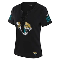 Women's WEAR by Erin Andrews x Gracie Hunt Black Jacksonville Jaguars Draft Me Lace-Up T-Shirt