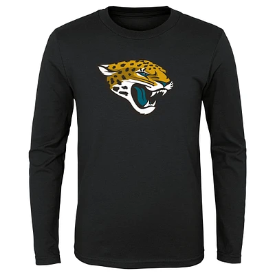 T-shirt noir à manches longues avec logo principal Jacksonville Jaguars pour jeune