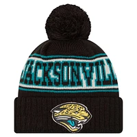 Bonnet en tricot à revers rétro Jacksonville Jaguars noir New Era pour jeune avec pompon