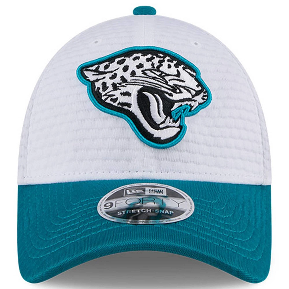 Youth New Era White/Teal Jacksonville Jaguars 2024 NFL Training Camp 9FORTY Adjustable Hat