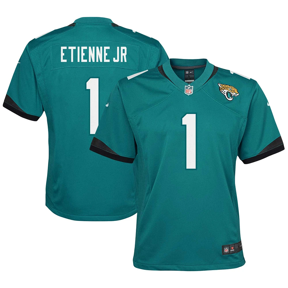 Maillot de jeu des Jaguars Jacksonville Nike Travis Etienne bleu sarcelle pour jeune