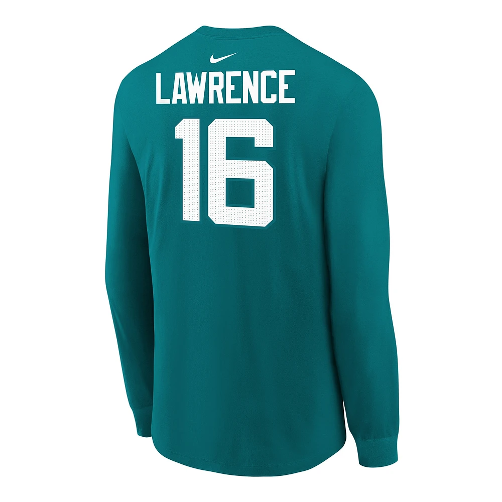 T-shirt à manches longues Nike Trevor Lawrence Teal Jacksonville Jaguars avec nom et numéro du joueur